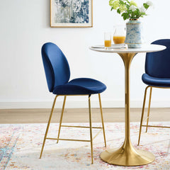 Counter Stool, Navy Velvet Upholstery, Gold Steel Frame