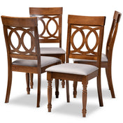 Side Chairs, Set of 4, Solid Wood Frame, Polyester Blend, Brown and Gray