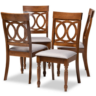 Side Chairs, Set of 4, Solid Wood Frame, Polyester Blend, Brown and Gray