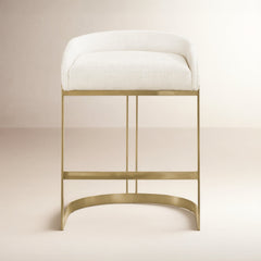 Counter Stool, Metal Frame, Low Back, Ivory-Cream Upholstered Seat