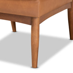 Dining Side Chair, Tufted Faux Leather, Walnut Brown Wood Legs