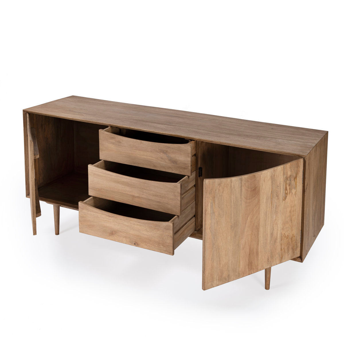 Sideboard, 3 Drawers, 2 Doors, Solid and Manufactured Wood, Brown