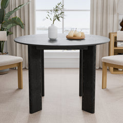 Round Dining Table, 42 Inch, Solid and Manufactured Wood, Black