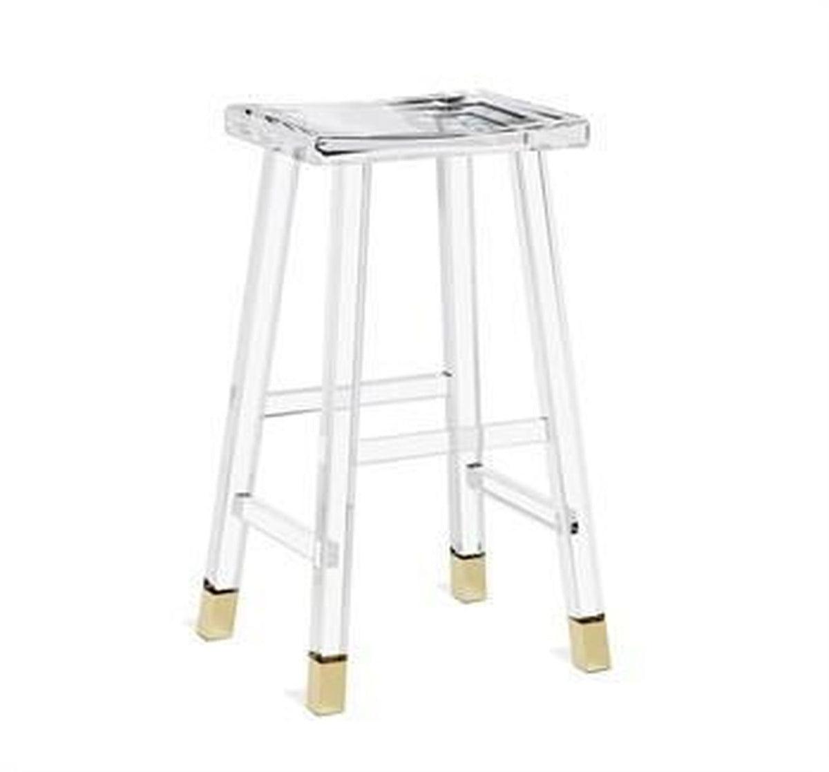 Bar Stool, Backless, Gold Metal Frame, Plastic Acrylic Seat, Four Legs