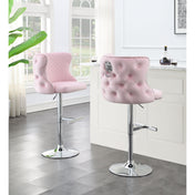 Swivel Bar Stool, Adjustable Height, Pink Velvet, Stainless Steel Frame