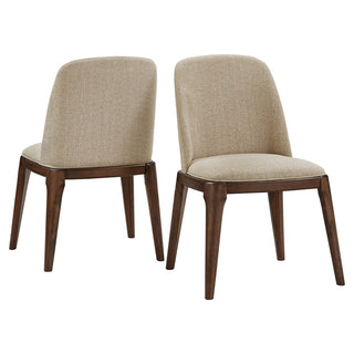 Side Chairs, Set of 2, Polyester Blend Upholstery, Walnut Finish Rubberwood Legs