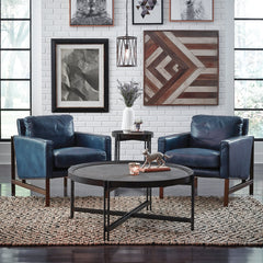 Top-Grain Leather Armchair with Brass Metal Legs