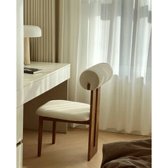Side Chair, Ivory Teddy Upholstery, Brown Wood Frame
