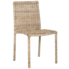 Side Chairs, Set of 2, Gray Wicker/Rattan Frame, Gray Wood Legs