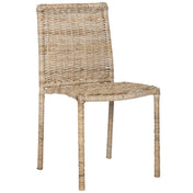 Side Chairs, Set of 2, Gray Wicker/Rattan Frame, Gray Wood Legs