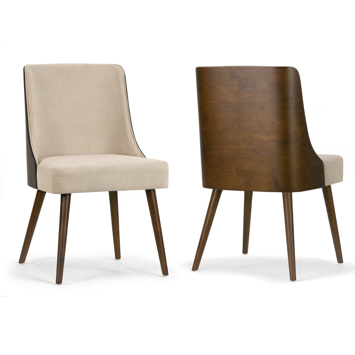 Wingback Side Chairs, Set of 2, Polyester Blend, Beige, Walnut Legs