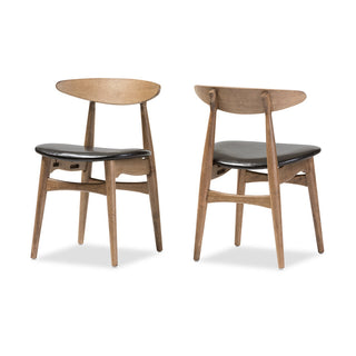 Side Chairs, Set of 2, Solid Rubberwood, Mid-Century Style, Padded Seat