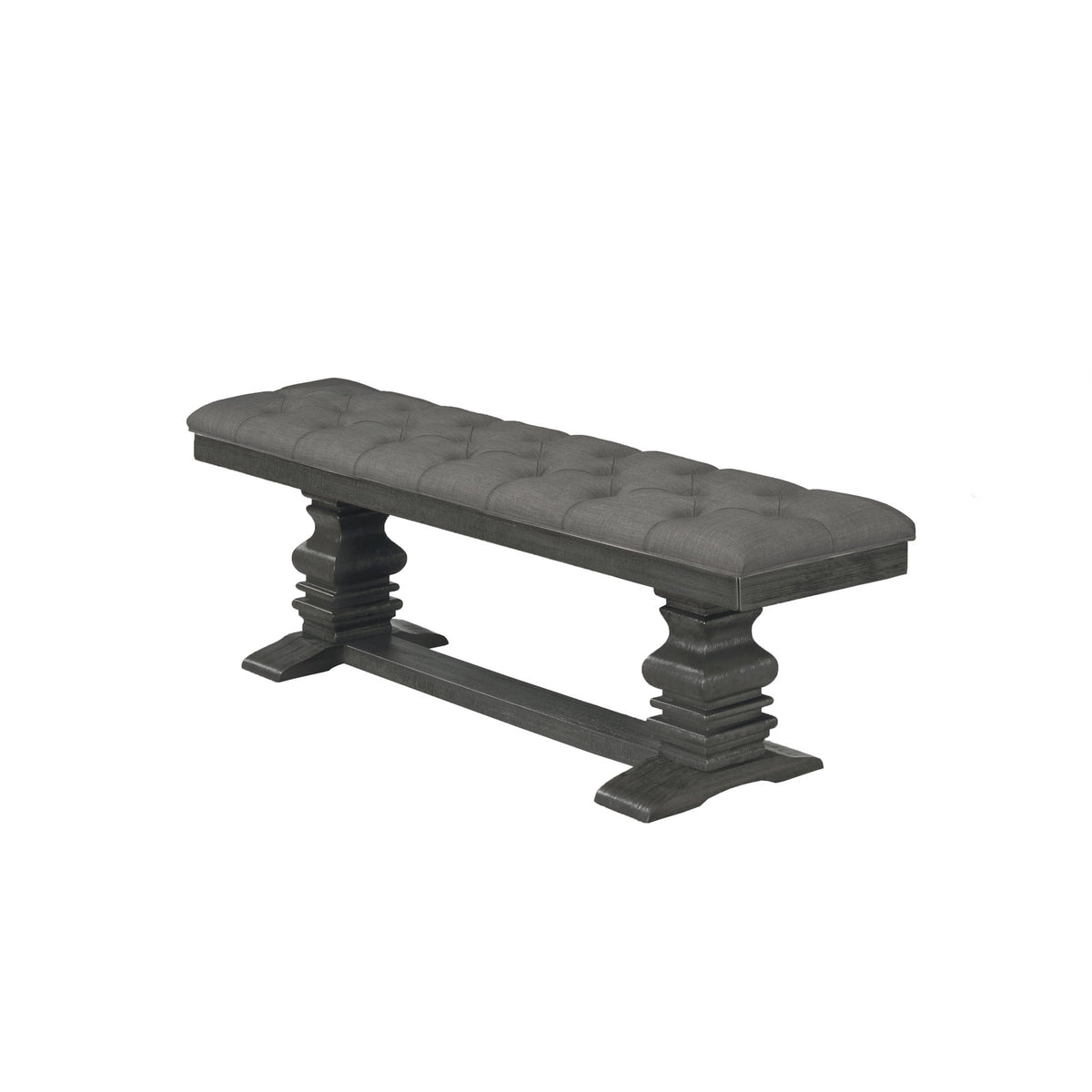 Dining Bench, Solid Wood, 70 Inch, Dark Gray Tufted Upholstered Seat