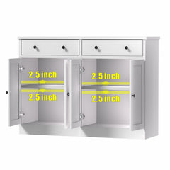 Sideboard with Drawers and Adjustable Shelves, White Manufactured Wood