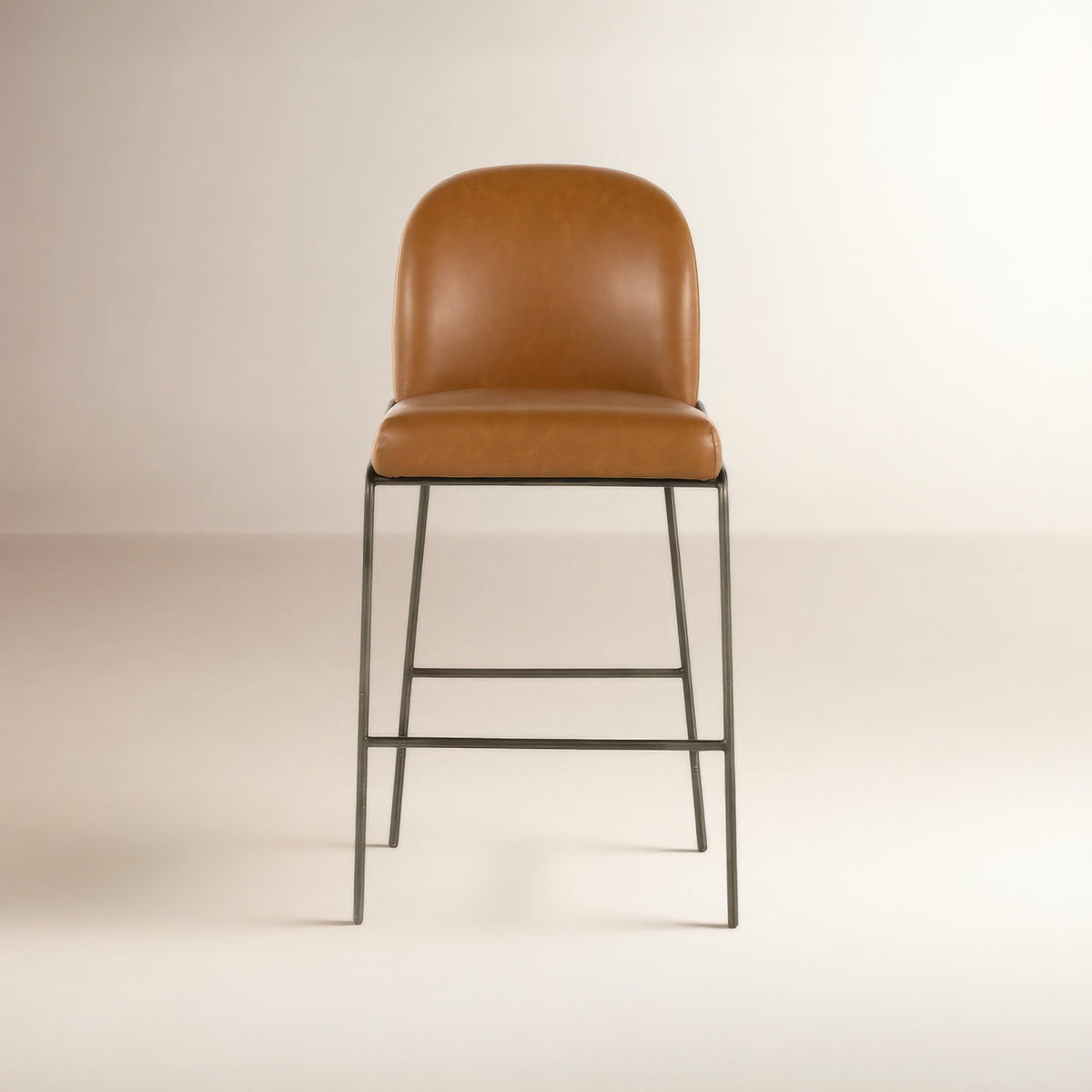 Counter Stool, 25 Inch Seat Height, Iron Frame, Butterscotch Faux Leather