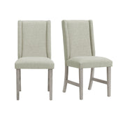 Dining Side Chairs, Set of 2, White Polyester, White Wood Legs