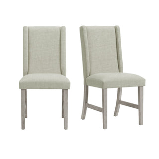Dining Side Chairs, Set of 2, White Polyester, White Wood Legs