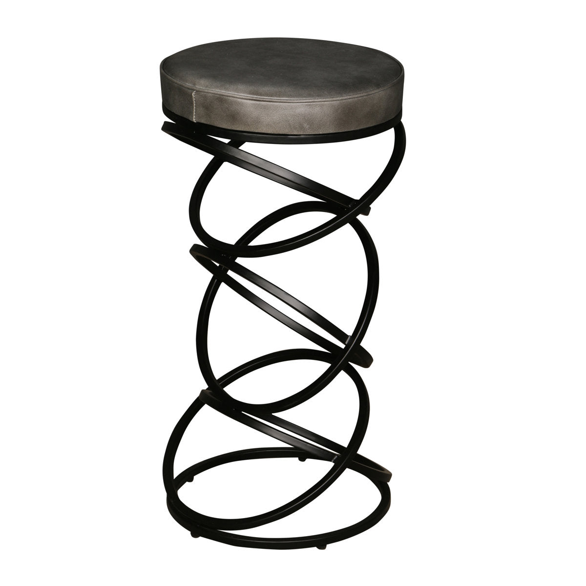 Bar Stool, Genuine Leather Seat, 30 Inch Seat Height, Black Metal Base