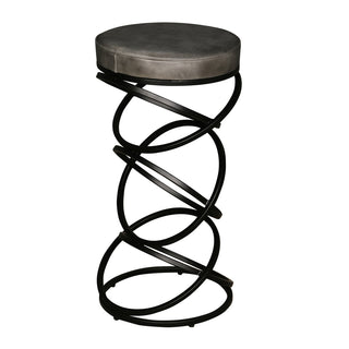 Bar Stool, Genuine Leather Seat, 30 Inch Seat Height, Black Metal Base