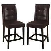 Counter Stools, Set of 2, Brown Faux Leather, Solid Wood Frame