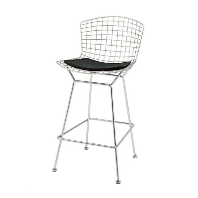 Counter Stool, 26 Inch Seat Height, Black Faux Leather, Silver Steel Frame