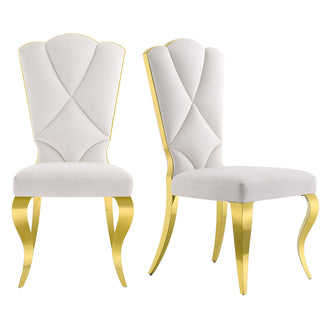Dining Chair, White Velvet, Stainless Steel Frame, Gold Metal Legs