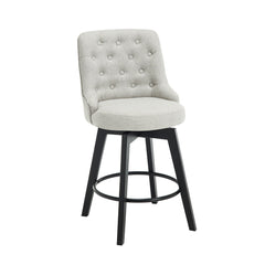 Swivel Bar Stools, Set of 2, Cotton-Linen Upholstery, Beech Wood Legs