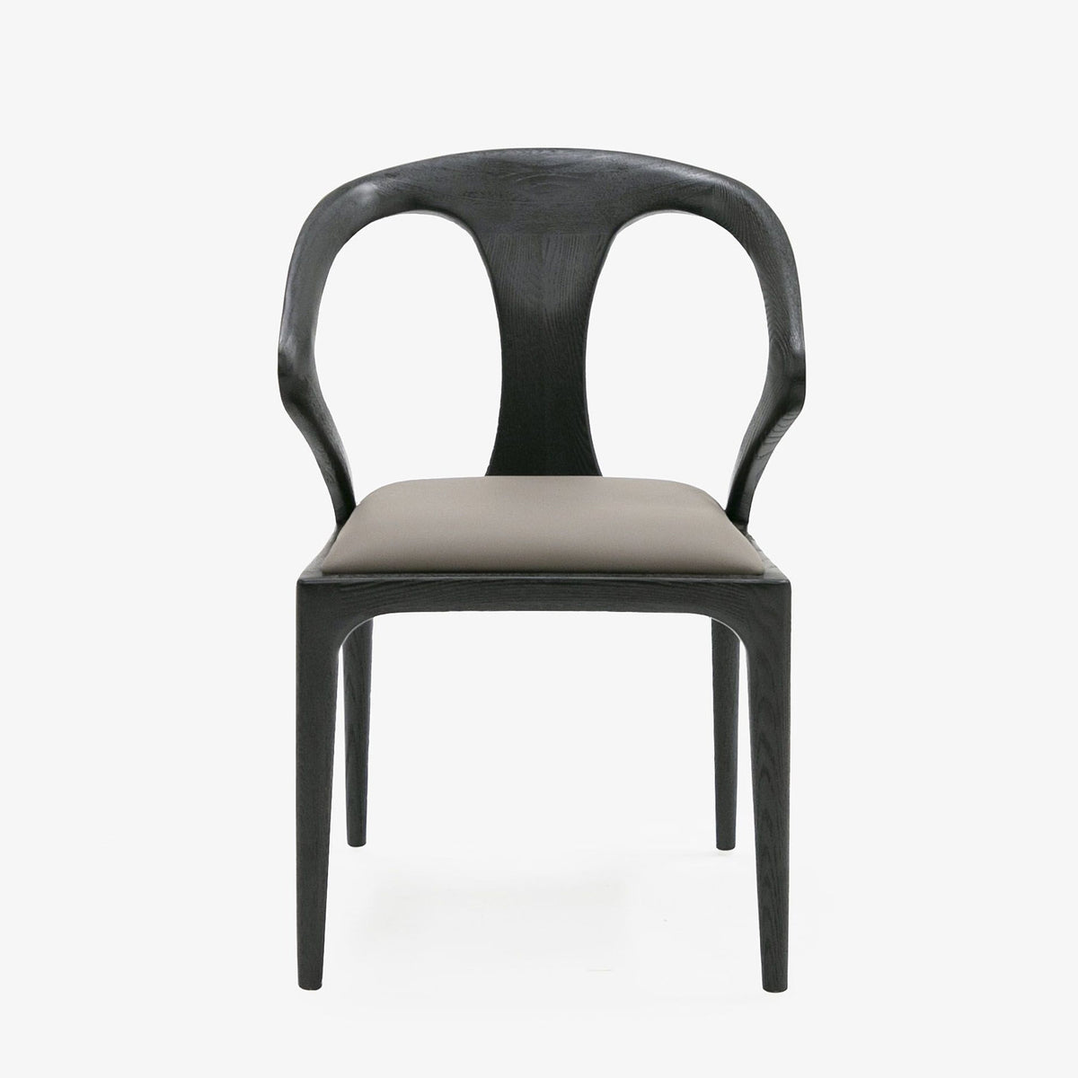 Armchair, Solid Walnut Frame, Faux Leather Seat, Taupe and Walnut