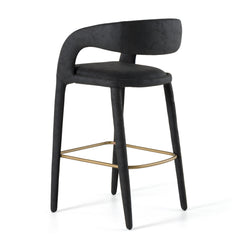 Counter Stool, Black Faux Leather, Iron Frame, 29.5 Inch Seat Height