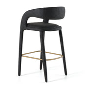 Counter Stool, Black Faux Leather, Iron Frame, 29.5 Inch Seat Height