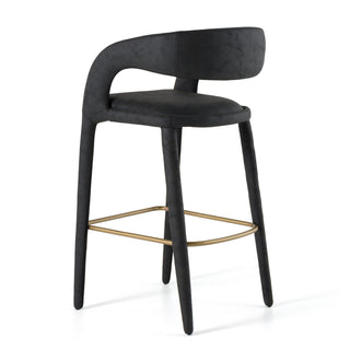 Counter Stool, Black Faux Leather, Iron Frame, 29.5 Inch Seat Height