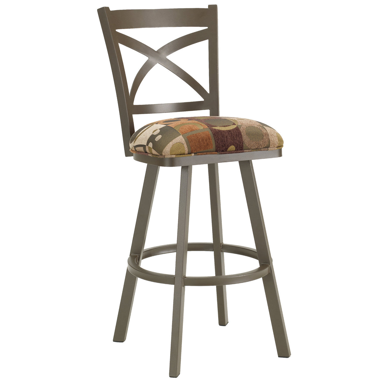 Swivel Bar Stool, 30 Inch Seat Height, Metal Frame, Pebblestone, Brown Seat
