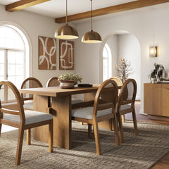 Dining Table for 6, Natural Wood Veneer Top, Solid Rubberwood Legs