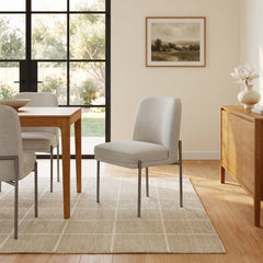 Side Chairs, Set of 2, Off-White Linen Blend, Metal Frame