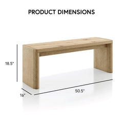 Dining Bench, Solid Rubberwood Frame, 50.5 In. Wide, Natural Oak Finish