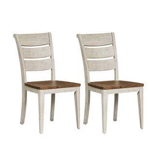 Side Chairs, Set of 2, Pine and Poplar, Antique White and Brown