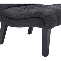 Side Chairs, Set of 2, Tufted Linen Upholstery, Black Solid Wood Legs