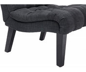Side Chairs, Set of 2, Tufted Linen Upholstery, Black Solid Wood Legs