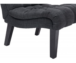 Side Chairs, Set of 2, Tufted Linen Upholstery, Black Solid Wood Legs