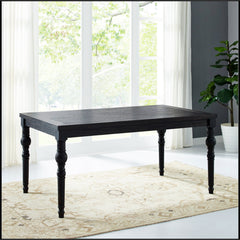 Dining Table, Solid Rubberwood, Seats 6, Black, Turned Legs