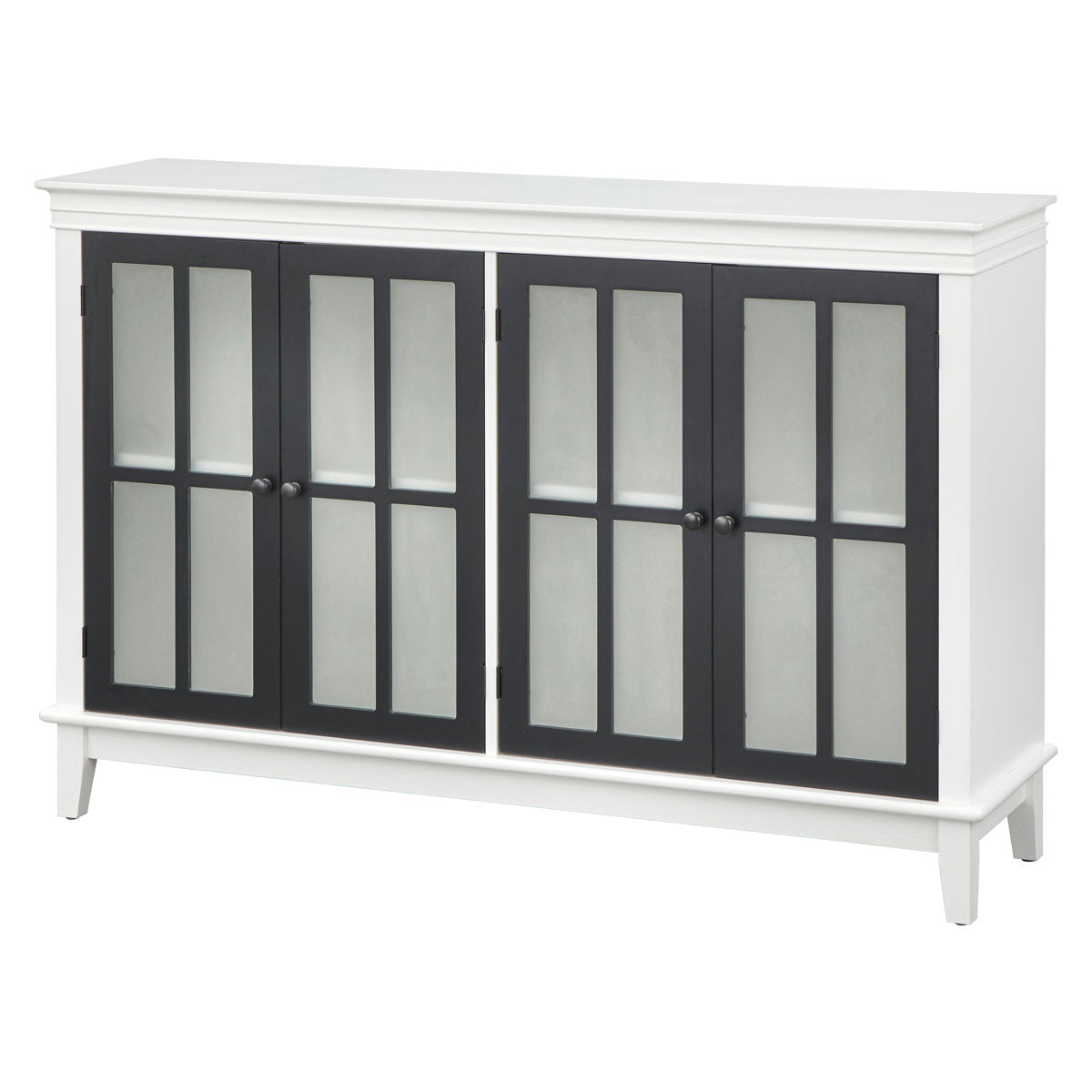 Sideboard, 4 Glass Doors, Manufactured Wood, Black/Frosted/White