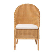 Dining Chair, Brown Rattan Frame, Round Backrest, Removable Fabric Cushion