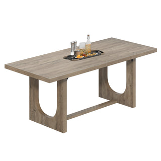 Rectangular Dining Table, Manufactured Wood, Brown, Four-Leg Base