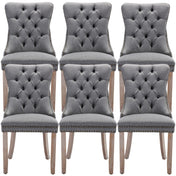 Dining Chairs, Set of 6, Gray Linen, Natural Rubberwood Legs
