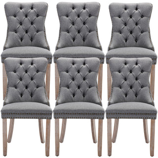 Dining Chairs, Set of 6, Gray Linen, Natural Rubberwood Legs