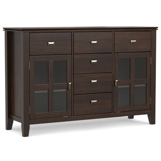 Sideboard, Solid Wood, 2 Glass Doors, Soft-Close Drawers, Dark Chestnut Brown