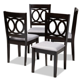Dining Chairs, Set of 4, Gray Polyester, Espresso Brown Solid Wood