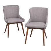 Side Chairs, Set of 2, Linen Upholstered, Walnut Finish Solid Wood Legs