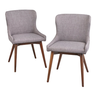 Side Chairs, Set of 2, Linen Upholstered, Walnut Finish Solid Wood Legs