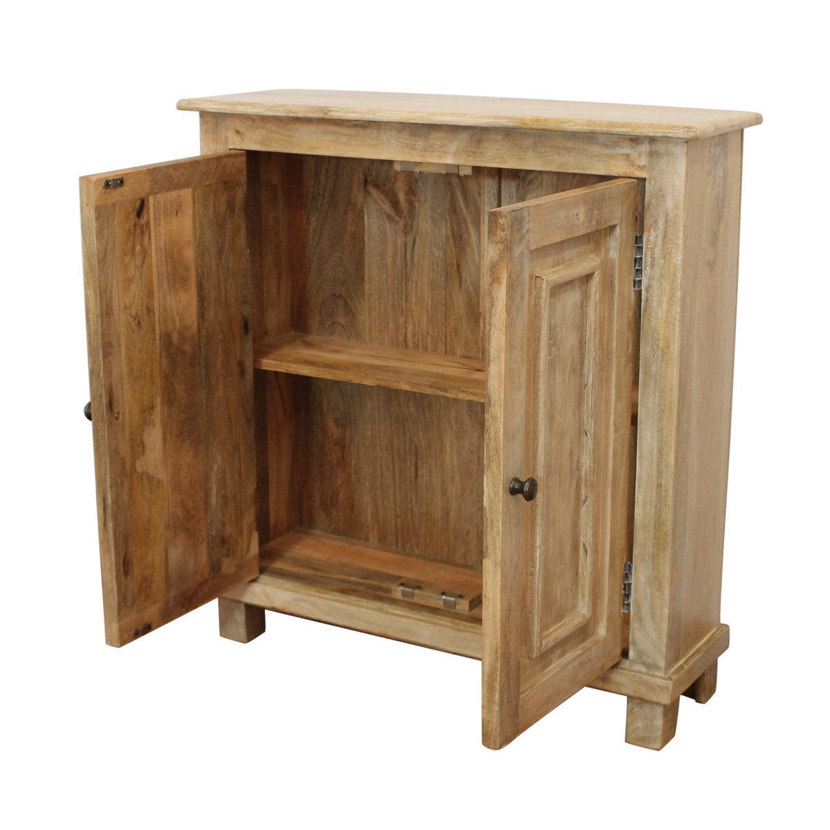 Sideboard, Solid Mango Wood, 2 Doors, Distressed Natural